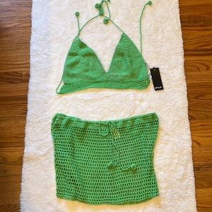 Nasty Gal Green Crochet Bikini Set